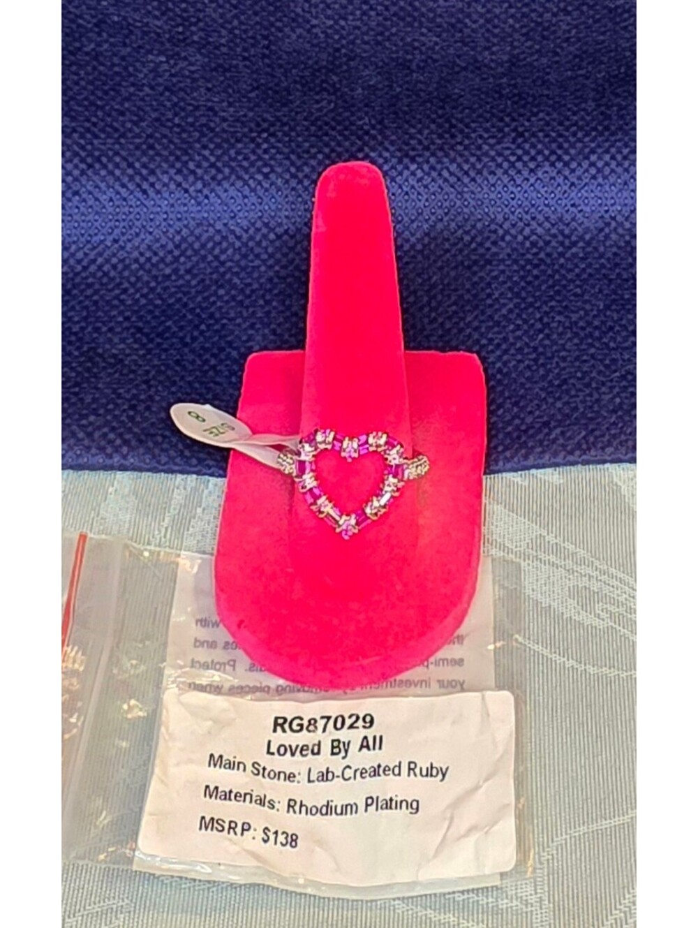 Bomb Party Loved By All Heart-Shaped Ruby and Rhodium Plated Ring Size 8